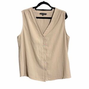 Beige Button-Down Sleeveless Blouse